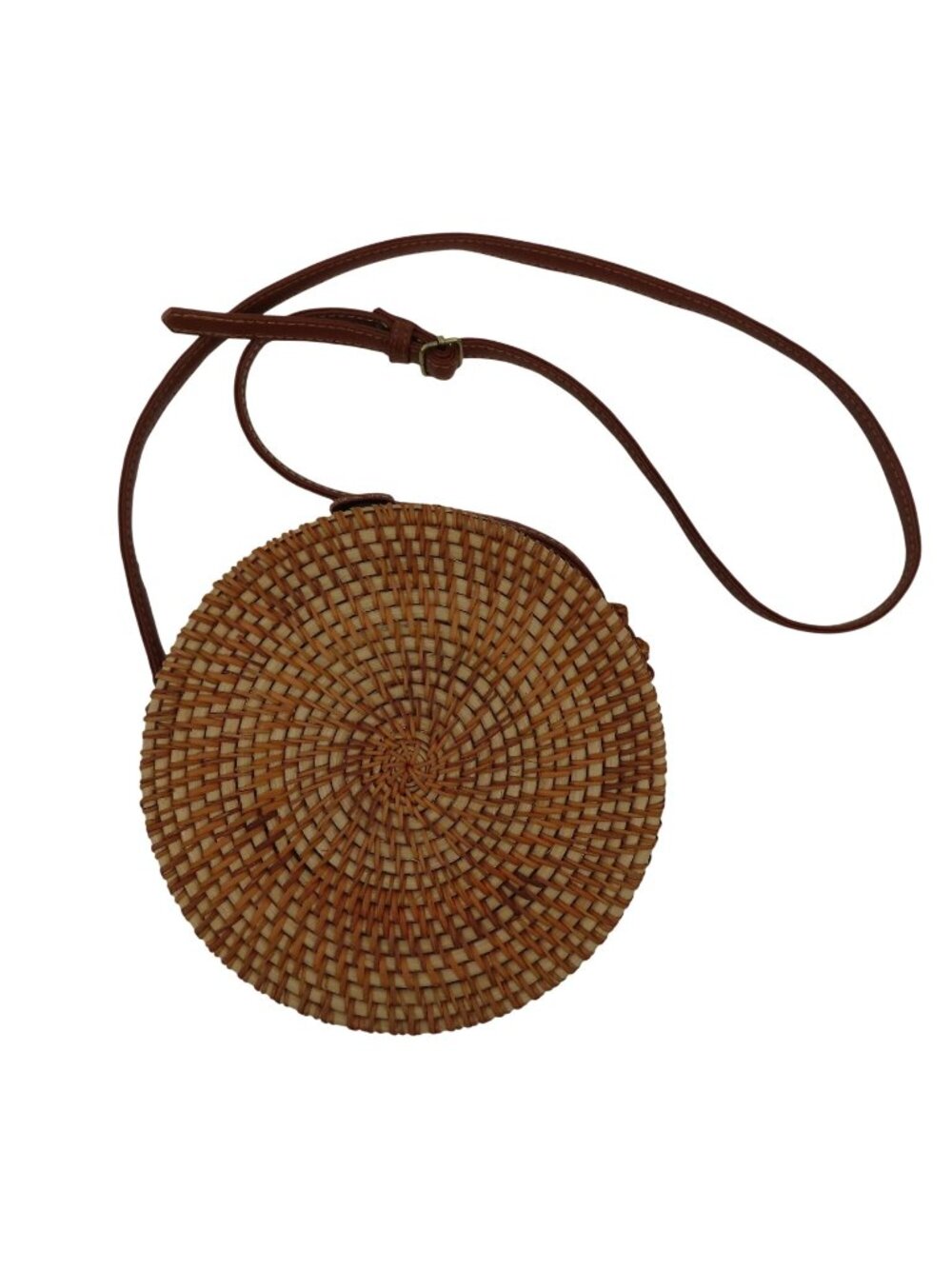 Round Woven Wicker Crossbody Handbag Beach Vacation Snap Closure Lined Unbranded